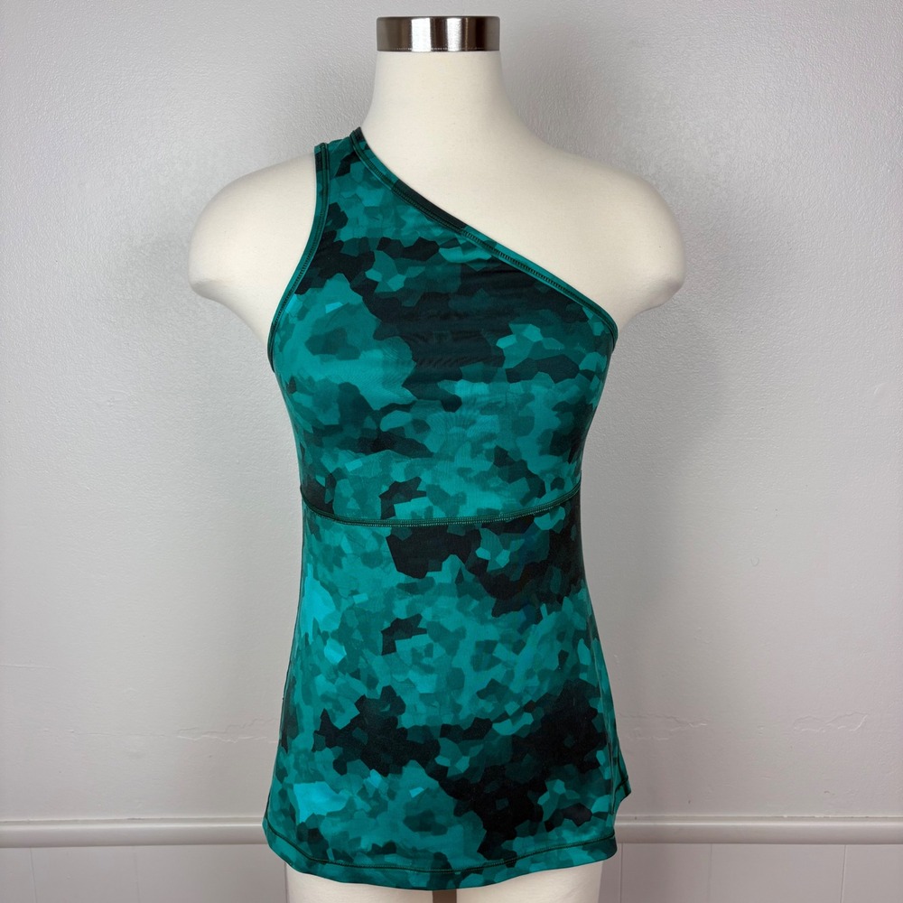 Lululemon Meshed Up‎ One Shoulder Tank Size 6 Clouded Dreams Cosmic Teal Multi